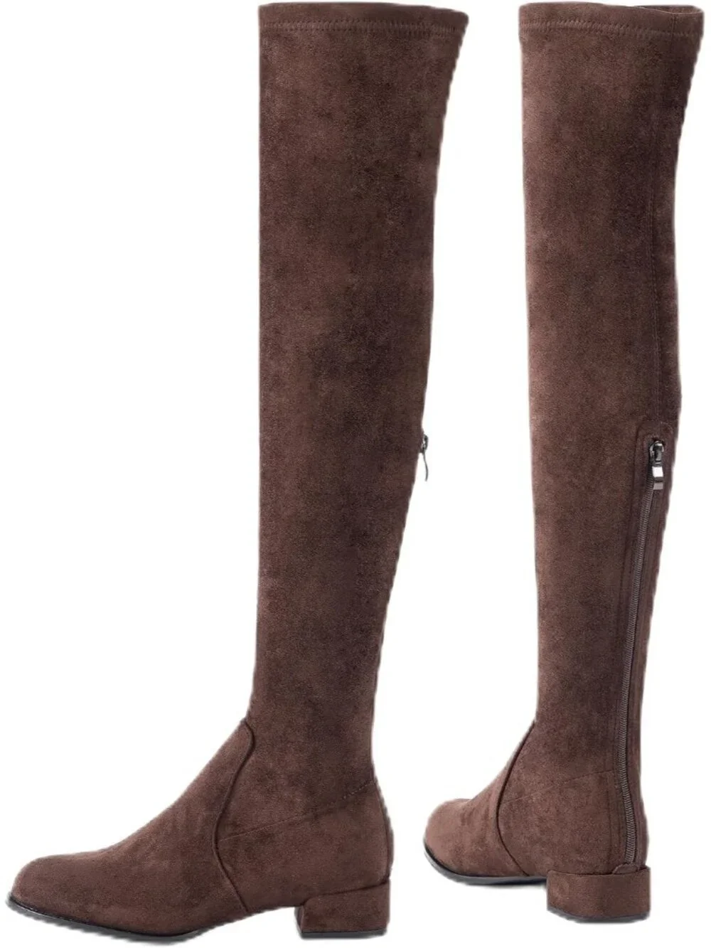 Women's Coffee Brown Pointed Toe Chunky Block Heel Over The Knee High Boots